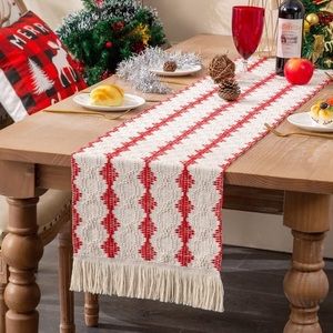 Red Burlap Boho Table Runner 72 Inches Coffee Table Runner for Boho Decor